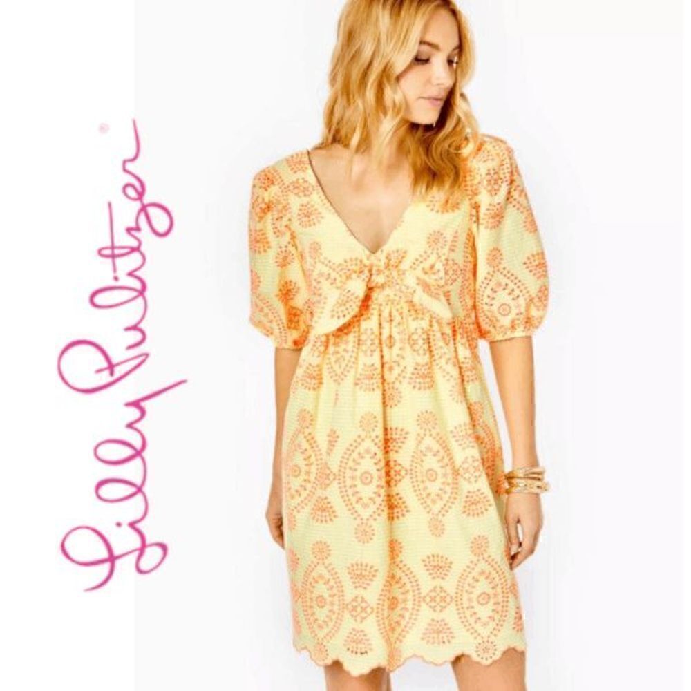 💛 NWT LILLY PULITZER Sarafina Eyelet Babydoll Cotton Dress SIZE 14 MSRP $258